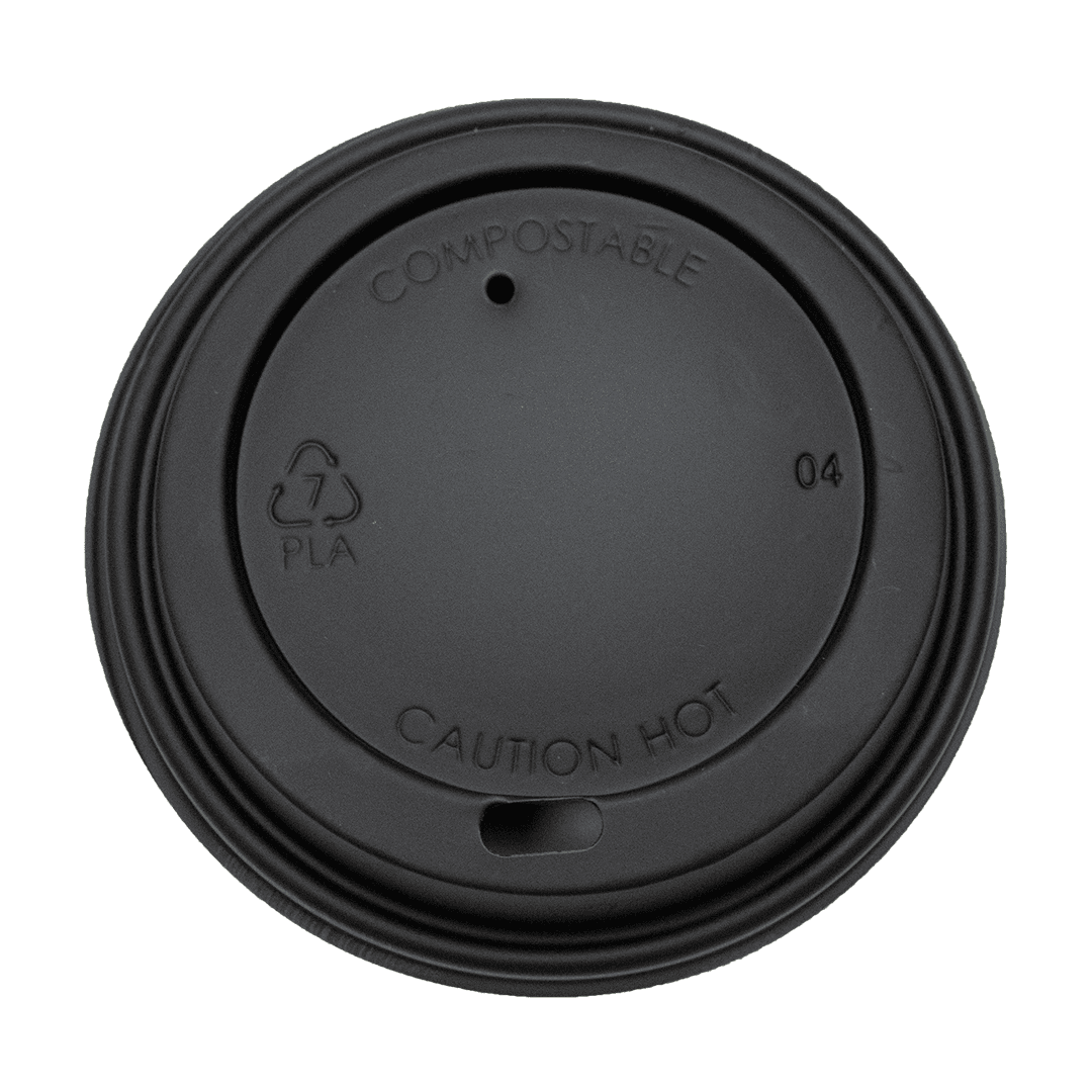 Biodegradable Lid (Black)| Fit Coffee Cups with 90mm Brim| Qty:1,000